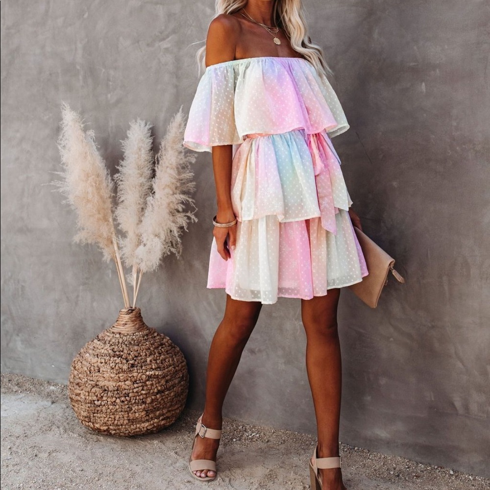 Rainbow off the shoulder dress